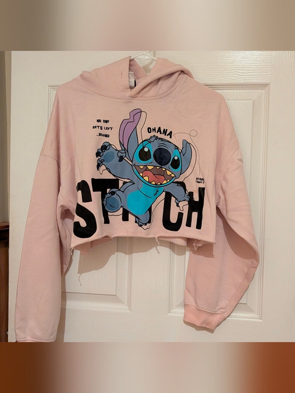 Pink Cropped Stitch Hoodie with Graphic